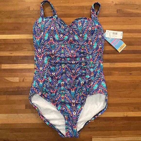 Swim Solutions Women's Tummy-Control Shirred One-Piece Swimsuit 12 - Picture 1 of 9